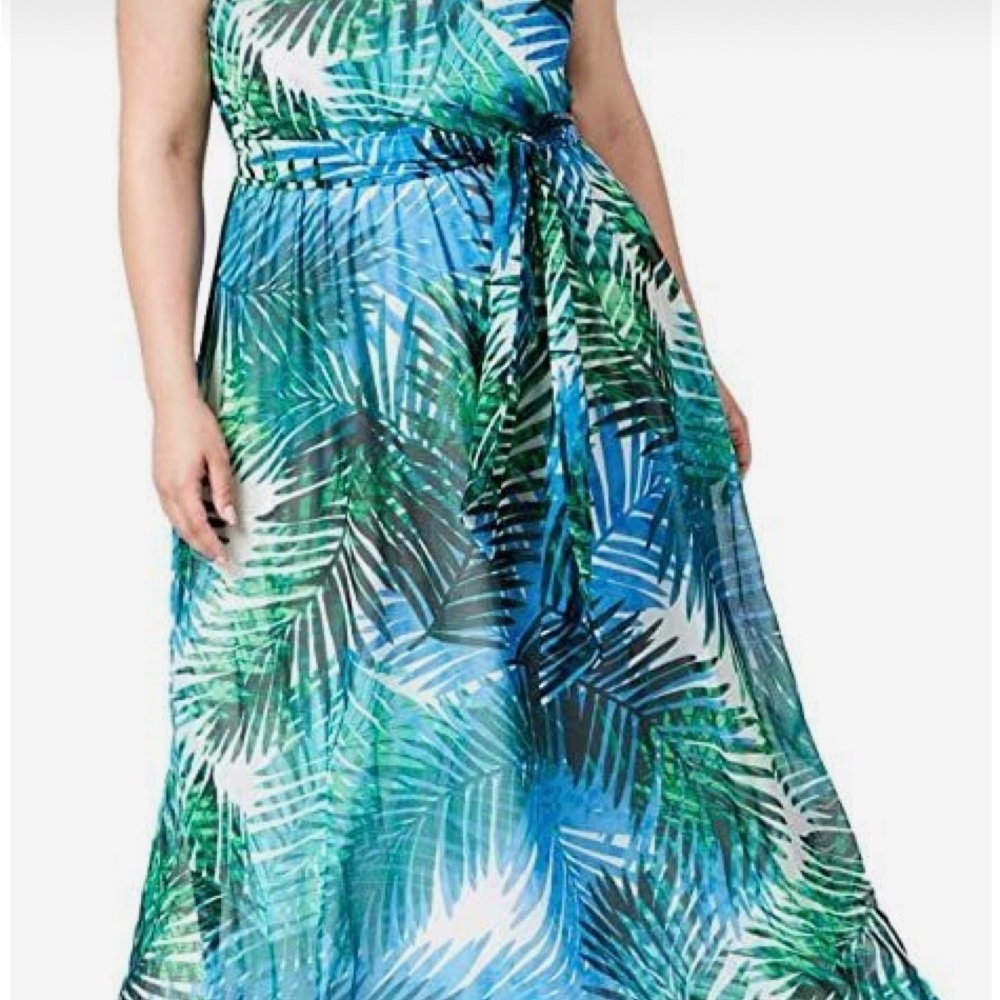Calvin Klein Tropical Blue and Green Maxi Dress